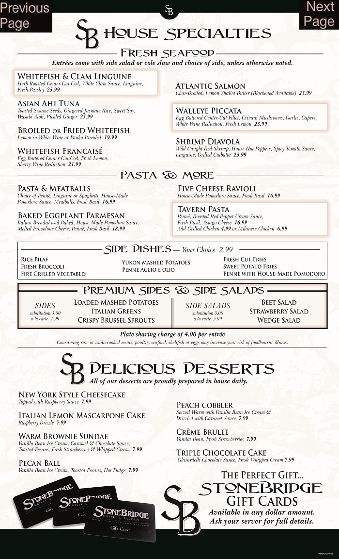 Stonebridge Grille Tavern Menu Page3